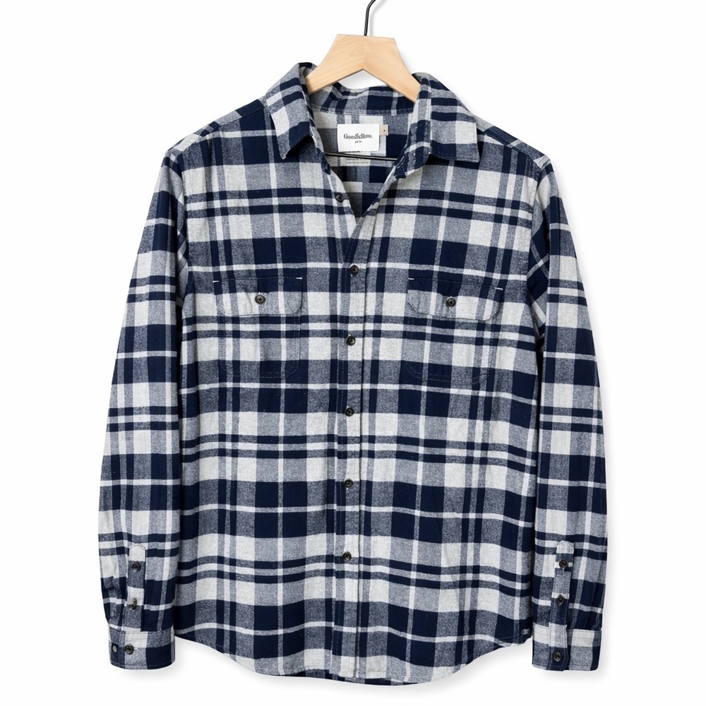 Goodfellow & Co Men's Navy and Gray Checkered Shirt